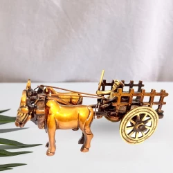 4.75" Pack of - 1 Brass Bullock Cart | Handcrafted Village Design | Copper Dual Tone | Decorative Figurine | Brass Bullock Cart Gift Item