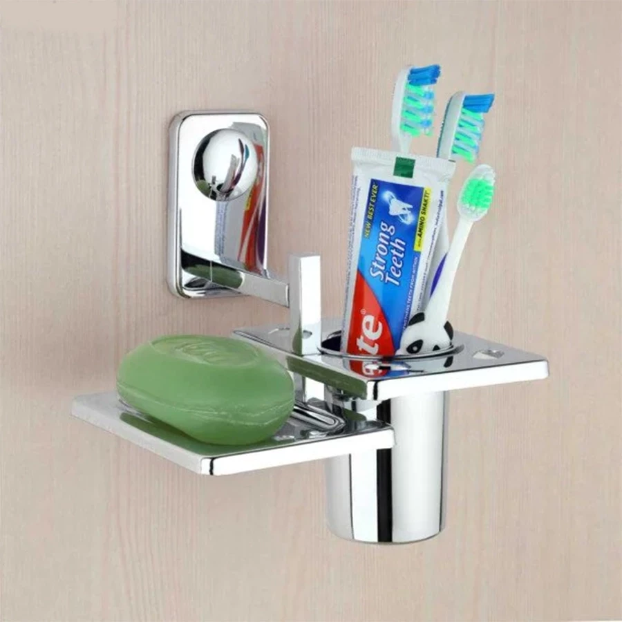 Stainless Steel Soap Dish With Tumbler Holder/Soap Stand/Tooth Brush Holder/Bathroom Accessories (Chrome, Pack Of 1)