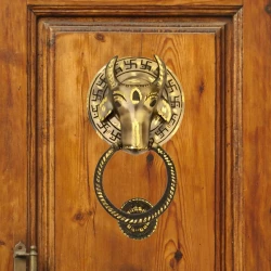 7" Nandi Brass Door Knocker DK-004  | Shiva Bull Door Knocker | Brass Bull Knocker | Brass Antique Nandi Door Knocker