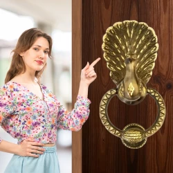 8" Medium Mayur Brass Door Knocker DK-007 | Peacocks Door Knocker | National Bird Door Knocker | Antique Finish Door Knocker