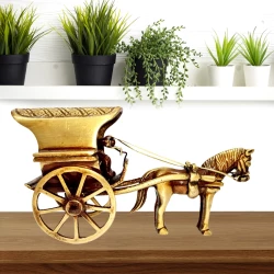 5" Pack of - 1 Copper Antique Brass Horse Cart  BHC-04 | Brass Horse Cart Decorative Showpiece | Vintage-Style Indian Art Sculpture