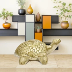 4.75" Pack of - 1 Brass Turtle Round Flower | Symbol of Money | Handcrafted Brass Tortoise on Flower Base | Brass Polished Lacquer Finish | Vastu & Home Decor Showpiece |  Symbol of Luck