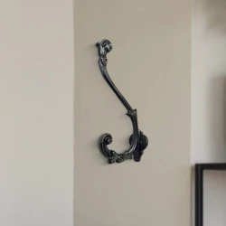 17cm 2 Piece Cast Iron Hook CIHK-008 | Cast Iron Cloth Hanging Hook | Cast Iron Black Powder Coating Clothing Hook |