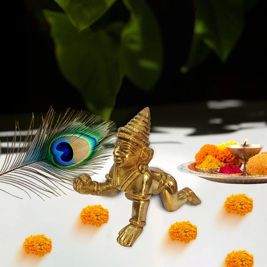 3" Brass Laddu Gopal BLG-002 | Bal Gopal | Krishna Gopala Idol Statue | Pure Brass Gopala Pital Murti Idol Size 3 inchs