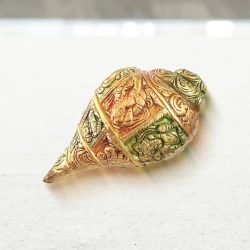 5.2" Pack of - 1 Small Brass Shank | Handcrafted Conch Shell with Multi Color Finish | Hindu Pooja Showpiece | Hindu Puja Shankh in Multi Color Finish | Puja Accessory