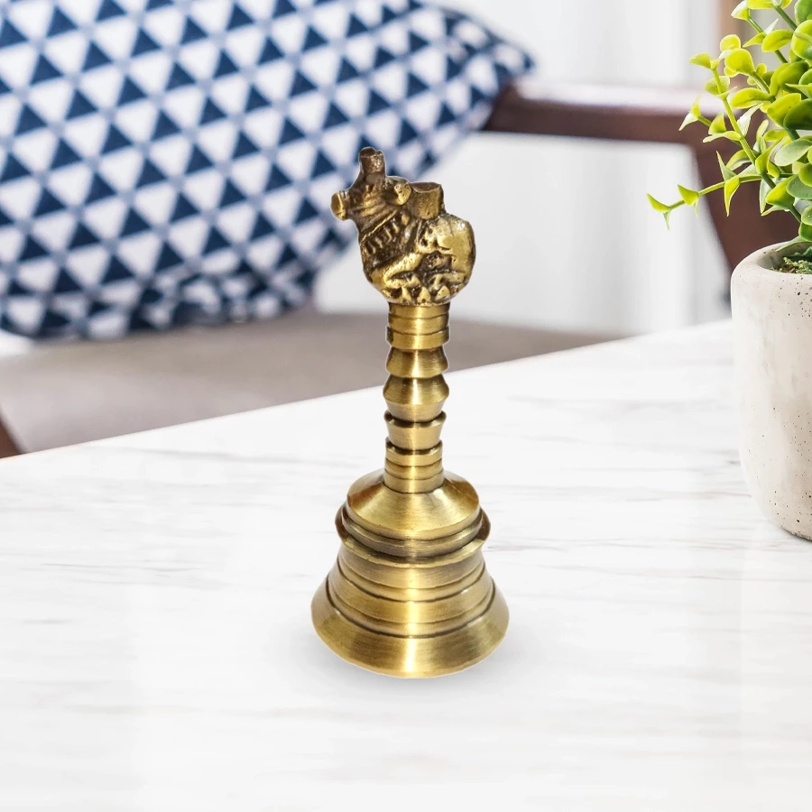 Pooja Bell with Nandi Sitting on Top | Pooja Ghanti | Ghanti for Temple Made of Top Brass 4Inches