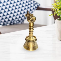 4"  Pack of 1 Brass Hand Bell BBL-005 | Brass Pooja Hand Bell | Pooja Bell with Nandi Sitting on Top | Pooja Ghanti | Ghanti for Temple Made of Top Brass 156 gm
