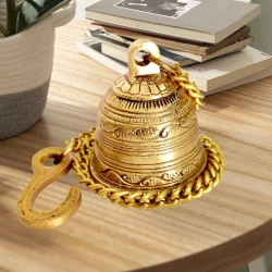 19.5" Pack of 1 Brass Hanging Bell BHB-001 | Pooja Hanging Bell | Brass Pooja Bell 425gm for Temple | Ghanti for Mandir | Made of Top Brass Antique