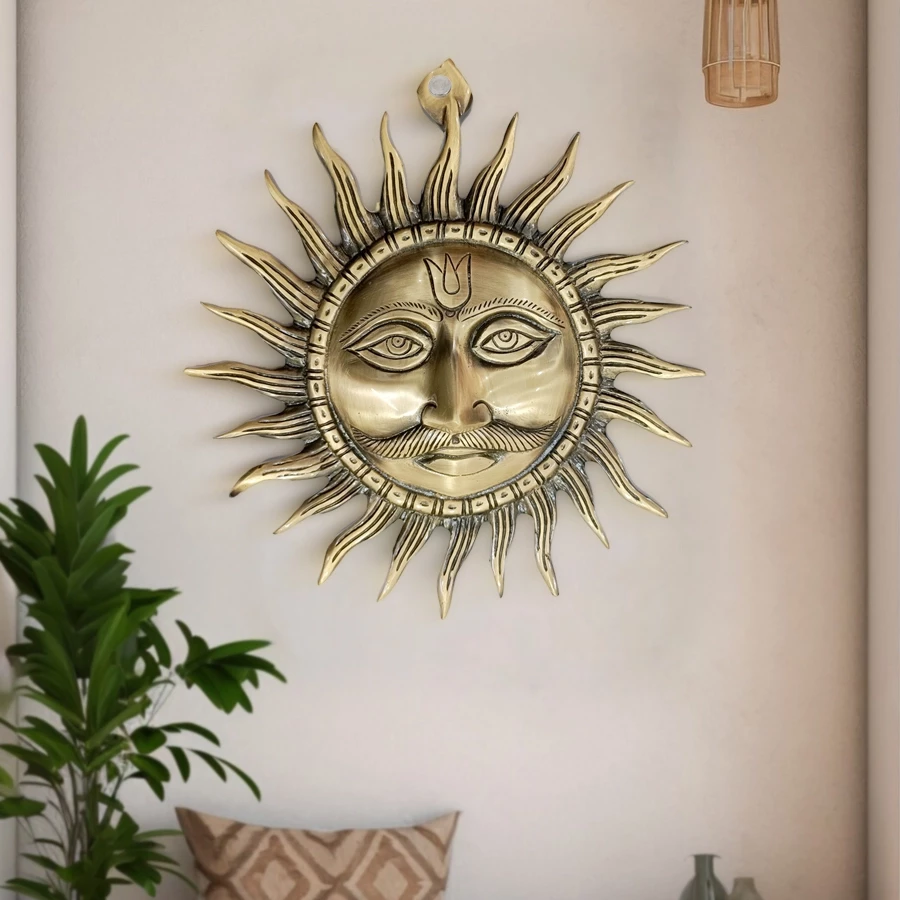 10" Brass Surya Wall Hanging BS-001  | Antique Finish Sun Wall Decor | Wall Decor | Brass Sun Wall Decor | Sun God Wall Decor |