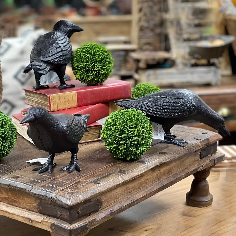 Cast Iron Crow with Head Down, Black | Cast Iron Black Crow | Black Powder Coating
