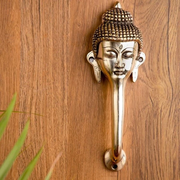 Buddha Face Brass Door Handle, Handle for Main Door, Door Handles for Home & Office, Antique Brown, Standard, Pack of 1