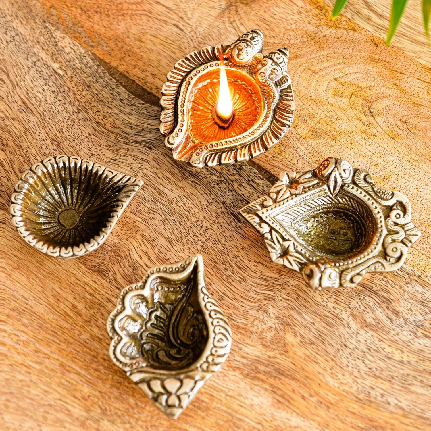 Brass Exotic Diyas Set of 4, Brass Diyas for Home Decoration, Brass Deepak for Home Temple, Diwali Diyas, Pack of 4