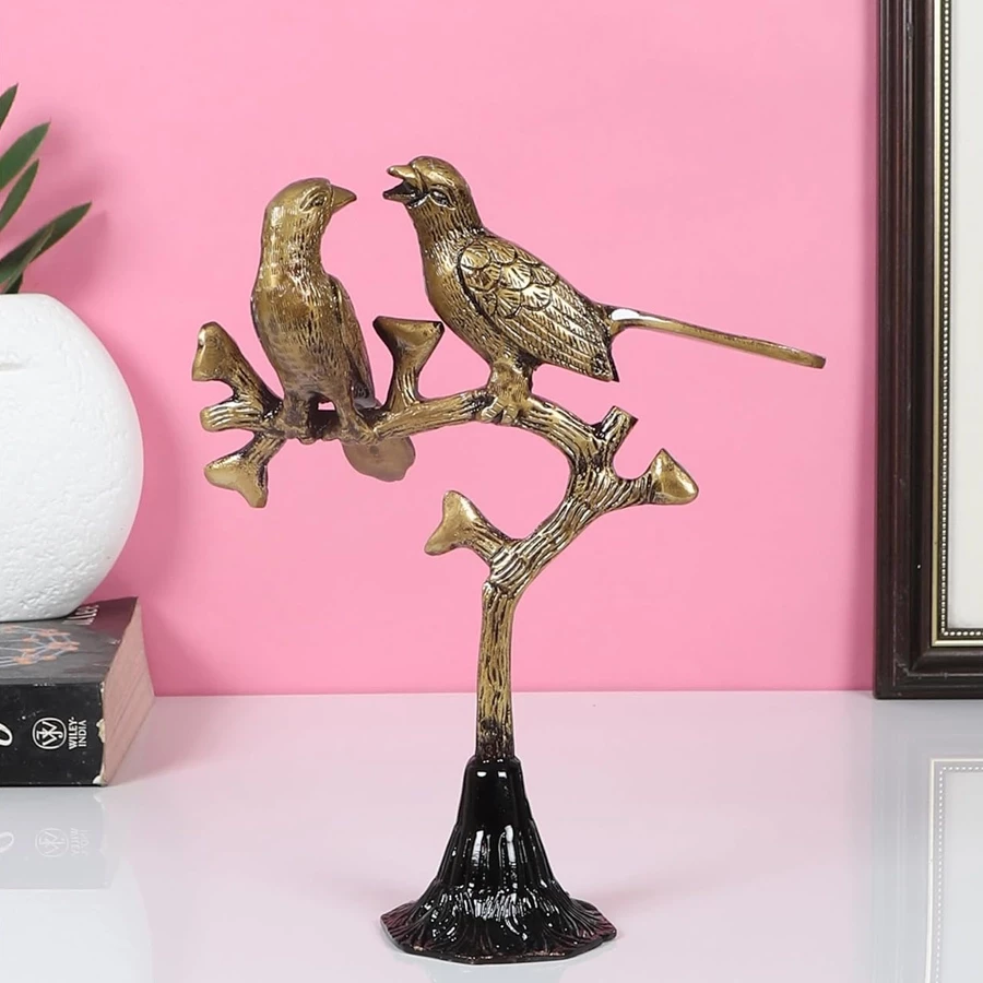 ADVANZO Brass Love Birds on Tree Showpiece – 9 Inch, 1.05 Kg | Elegant Home Decor Accent for Living Room & Gifting Figurines for Home Decor Artifacts, Standard, Multicolour, 1 Piece