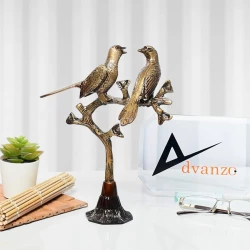 ADVANZO Brass Love Birds on Tree Showpiece – 9 Inch, 1.5 Kg | Elegant Home Decor Accent for Living Room & Gifting Figurines for Home Decor Artifacts, Standard, Multicolour, 1 Piece