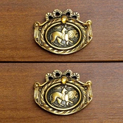 3" Brass Hunter Drawer Pull Handle | Antique Brass  Drawer Hunter Pull Handle | Brass Drawer Pulls | Hunter Drawer Pulls | Vintage-Style Brass Cabinet Pull Handle | (Pack Of - 2Pcs )