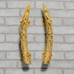 ADVANZO Handcrafted Ganesha Brass Door Handle Set – Tuskar Style Antique Pulls for Main Door, Temple & Pooja Room – Sacred Indian Décor, Pack of 2