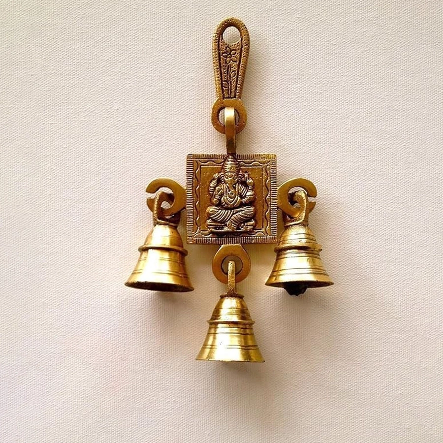 Advanzo Ganesha Design Brass Hanging Bells, Hanging Bells for Home Decoration, Brass Ghanti for Home, Ghanti for Pooja, Temple Decor Hanging Bells, Bell for Mandir, 6 Inches, Pack of 1