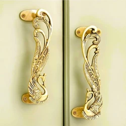 ADVANZO 7-Inch Handcrafted Brass Peacock Door Handle Pair – Antique Pull Handles for Main Door, Mandir & Home Decor – Heavy-Duty, Elegant Design – Pack of 2