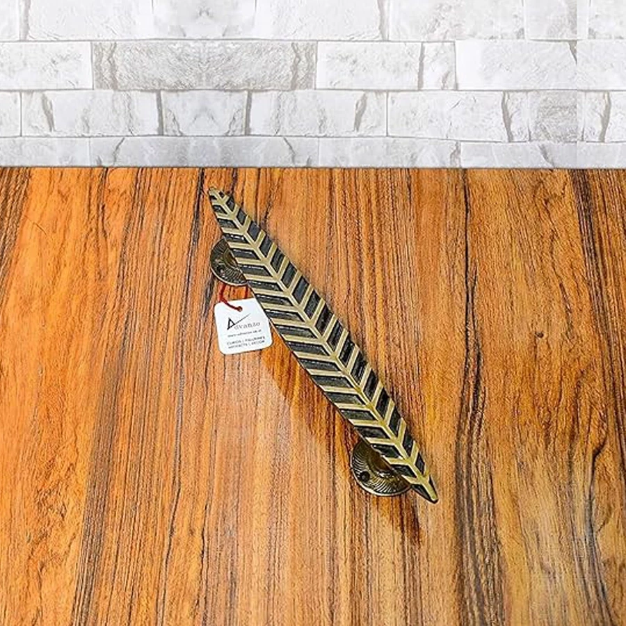 ADVANZO Brass Door Handle 12-Inch – Leaf Design Pull Handle for Main Door, Home Entrance & Office – Vintage Look, Multicolour, Heavy-Duty Brass, Pack of 1