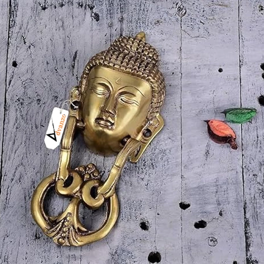 ADVANZO Brass Buddha Face Door Knocker - Yellow, Vintage-Style Front Door Hardware for Home Entrance Length: 3 inches, Width: 1.5 inches, Height: 8 inches