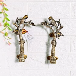 ADVANZO 8-Inch Brass Parrot Tree Design Door Handle Set – Antique Pull Handles for Wooden Doors, Home Entrance Décor Standard Size; (Pack of 2)