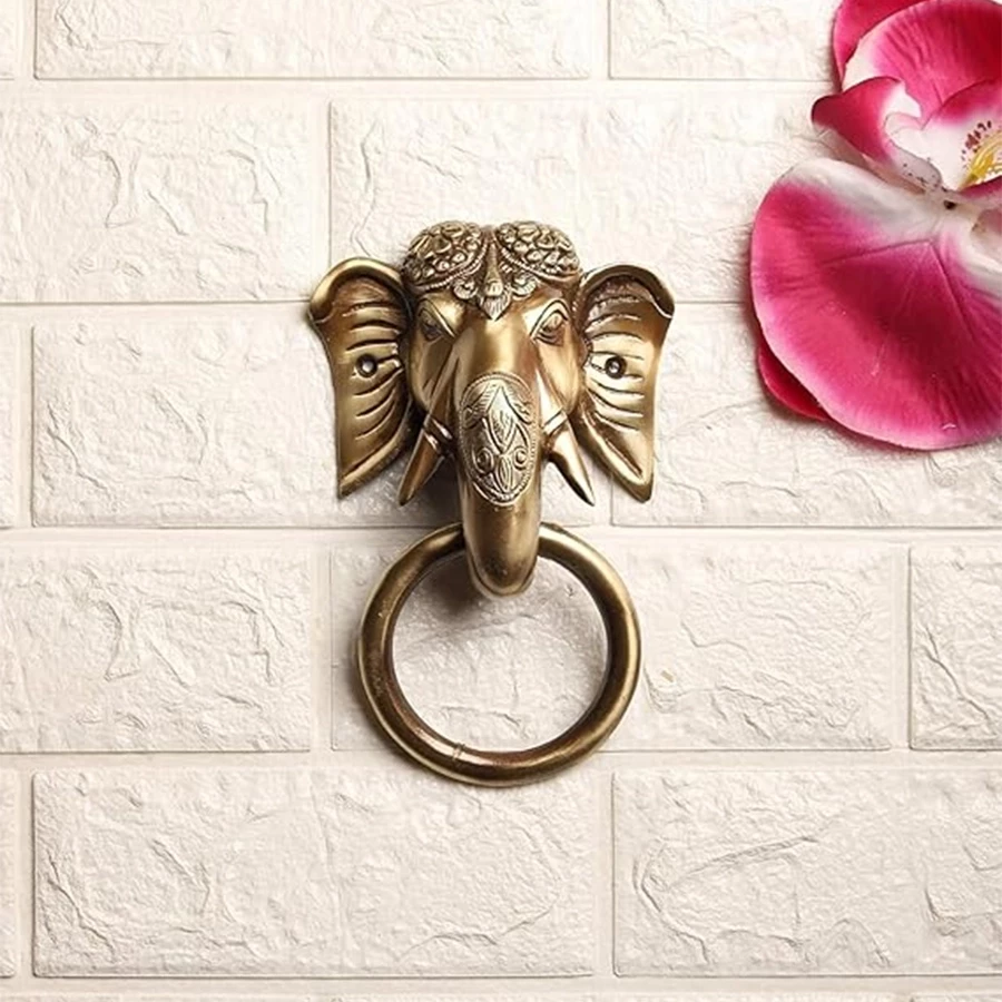 Advanzo Tuskar Ganesha Brass Door Knocker, Door Knockers for Main Door, Front Door Knocker, Antique Brown, Standard, Pack of 1