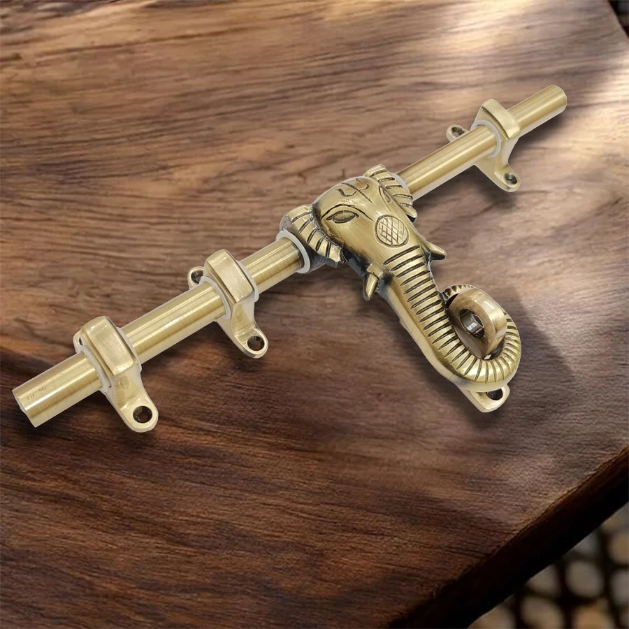 10" Brass Ganesh Aldrop AL-6 | Handcrafted Brass Ganesh Face Door Aldrop | Antique Finish Traditional Indian Style Door Alrop | Heavy Duty Brass Door Aldrop