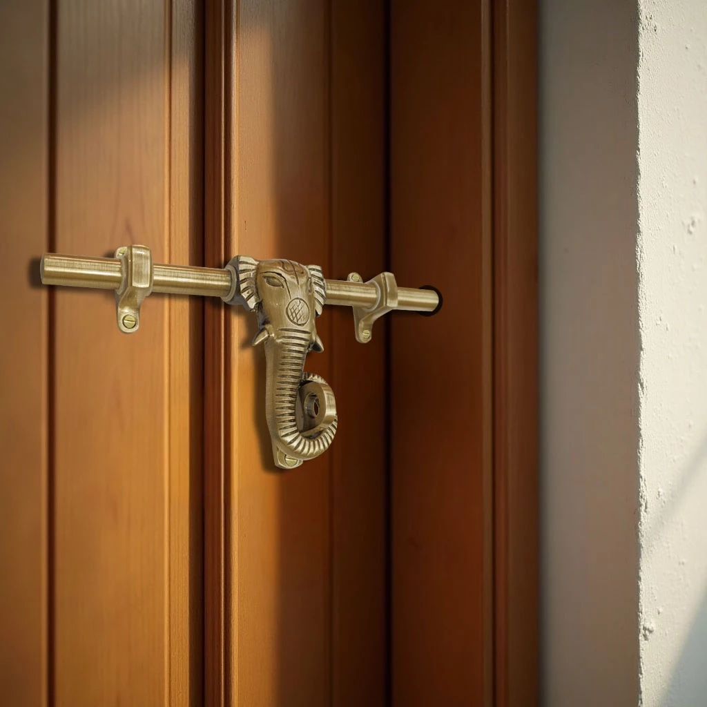 10" Brass Ganesh Face Aldrop | Brass Antique Finish | Handcrafted Solid Brass Door Aldrop |  Heavy Duty Brass Ganesh Face Style Aladrop for Home & Office Doors