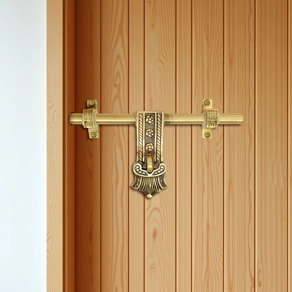 10" Maharaja Brass Aldrop AL-019 |  Brass Antique Finish Aldrop | Heavy Duty Brass Door Aldrop with Ornate Design | Traditional Style Brass Aldrop for Main Door, Gate, or Temple Doors