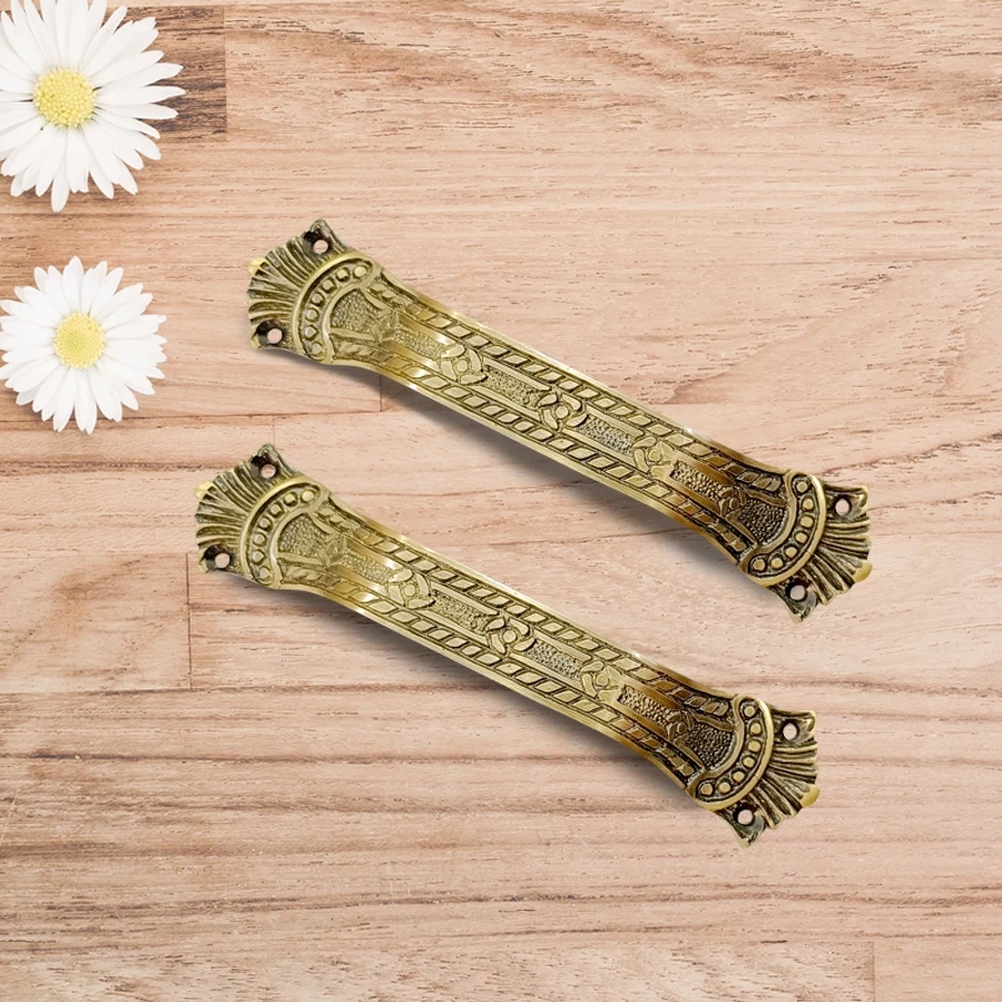4" Antique Brass Maharaja Cabinet Handle CH-042 | Royal Vintage Brass Drawer Pulls for Wooden Cabinets, Drawers, and Wardrobes | Decorative Floral Engraved Design | Pack of 2