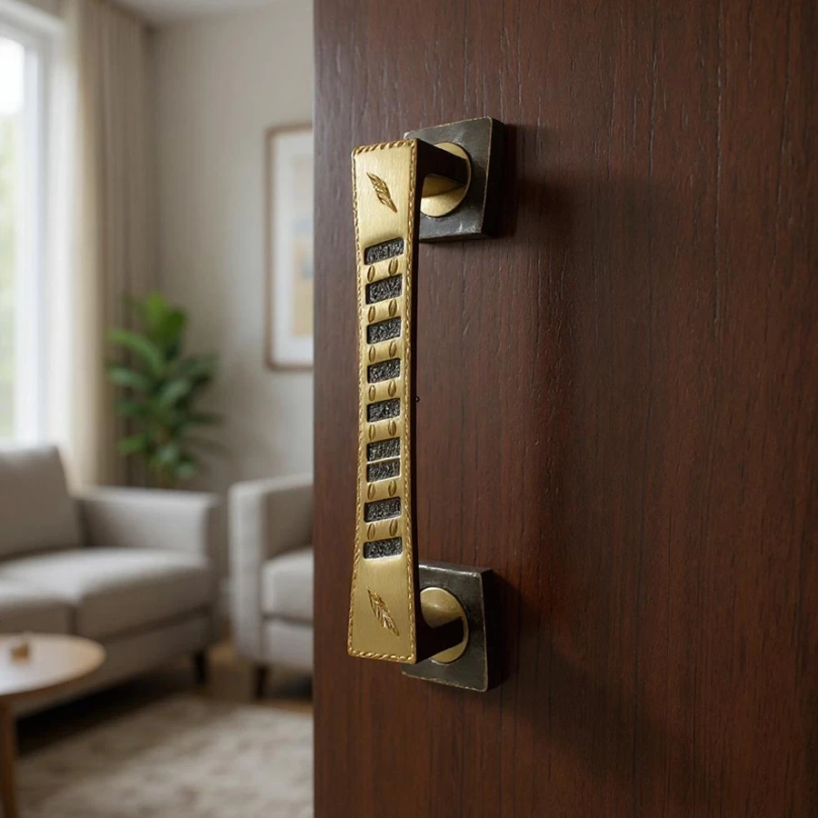 8" Antique Brass Pull Handle for Doors PH-014 | Elegant Vintage Look | Designer Brass Pull Handle | Antique Finish | Heavy Duty | Traditional Door Hardware | Brass Pull Handle With DC | Pack of 2