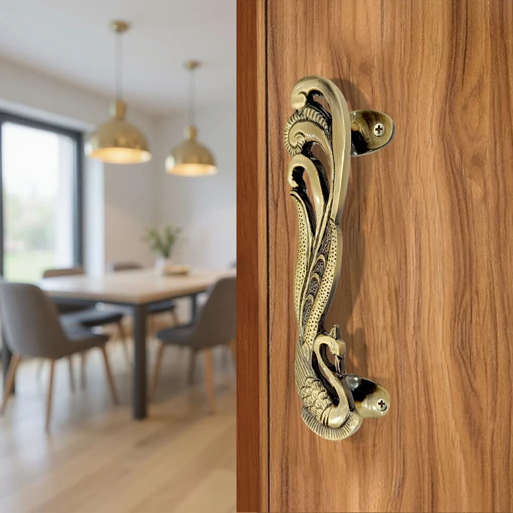 7" Peacock Brass Pull Handle PH-013 | Premium Brass Door Handle | Royal Style Brass Pull Handle | Peacock Design Brass Pull Handle | Pack of 2