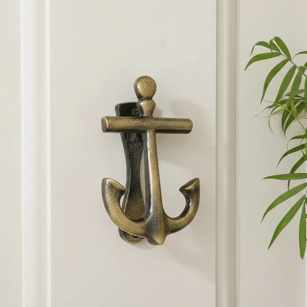 Anchor Design Iron Door Knocker DK-028 | Antique Finish Heavy Iron Door Knocker | 5.5 Inch Nautical Style Anchor Main Door Knocker | Handcrafted Vintage Decorative Entrance Door Hardware | Strong & Durable | Pack of 1