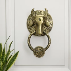 7" Nandi Brass Door Knocker DK-004  | Shiva Bull Door Knocker | Brass Bull Knocker | Brass Antique Nandi Door Knocker