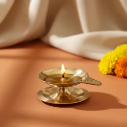 72.38 mm Pack Of - 4 Brass Diya Small Round Oil Lamps for Hindu Rituals, Pooja & Festivals Handcrafted Brass Diya for Pooja