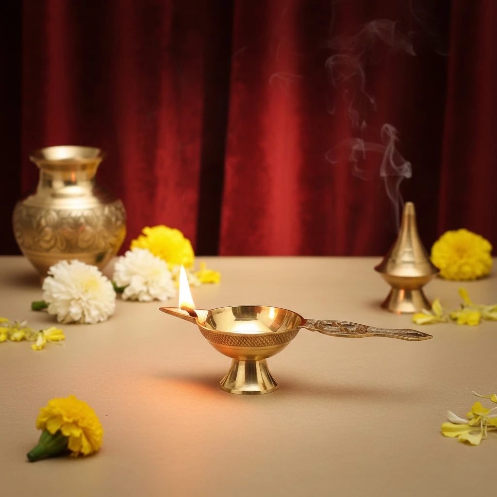 153mm Pack of 2 Swastik Handle Brass Diya for Temple Use | Decorative Deepak for Pooja | Brass Diya with Swastik Handle | Pooja Oil Lamp – 153mm x 45mm