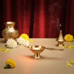 153mm Pack of 2 Swastik Handle Brass Diya for Temple Use | Decorative Deepak for Pooja | Brass Diya with Swastik Handle | Pooja Oil Lamp – 153mm x 45mm