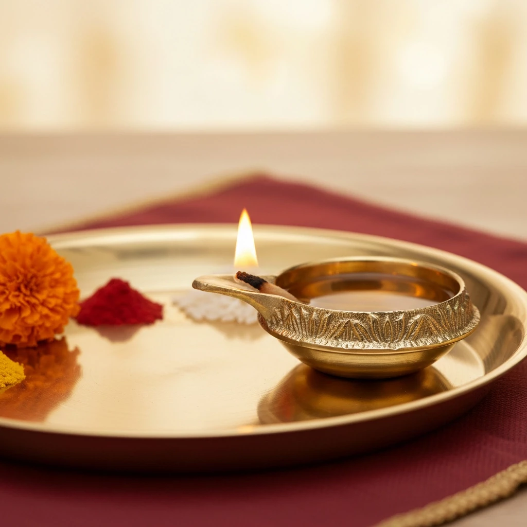 102mm Pack Of 2 Brass Kuber Akhand Deep | Round Brass Diya for Hindu Rituals | Antique Finish Oil Lamp for Temple | Decorative Oil Lamp – 102mm x 33mm