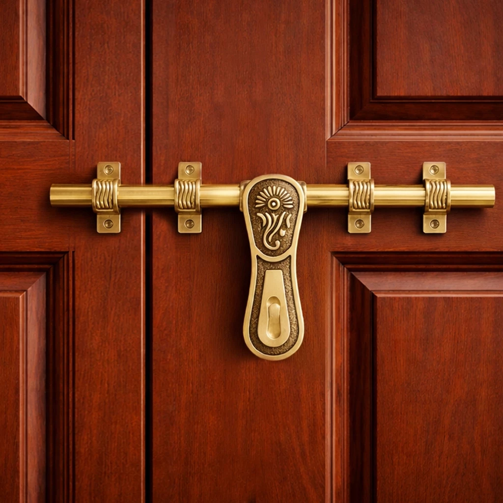 Brass Aldrop Chir Ganesh Door Aldrop 16" X 19mm | Heavy Duty Antique Finish Door Latch | 19mm Thick Rod | Luxury Designer Safety Lock for Main Door (AL-036)