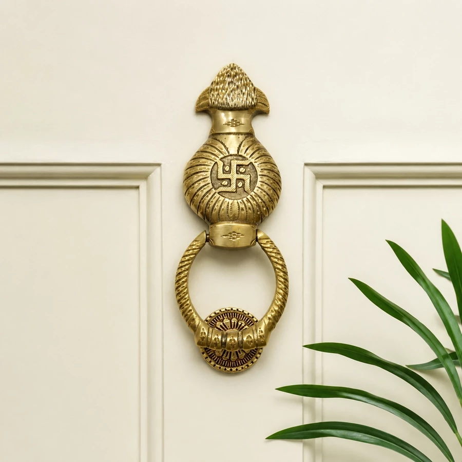 10" Kalash Brass Door Knocker DK-001 | Indian Kalash Door Knocker | Amrit kalash Door Knocker | Brass Antique Kalash Door Knocker