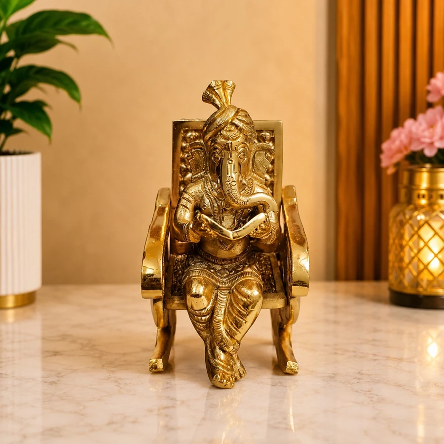 12cm Pack of 1 Brass Chair Ganesha Idol BCG-001 |Rose Gold Finish | Ganpati Idol | Brass Lord Ganesha | Ganpati for Pooja | Bhagawan Ganesha | Ganesh Idol for Home | Ganesh Chaturthi Decoration Items (ACBCG001)