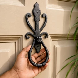 28cm Cast Iron Door Knocker CIDK-03 | Black Powder Coating Iron Door Knocker | Full Black Iron Door Knocker