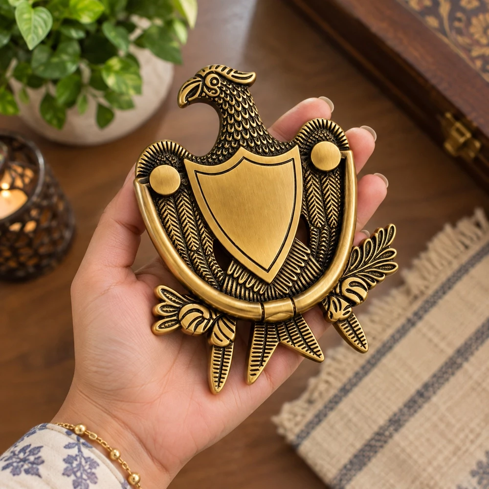 Eagle Door Knocker 5.5 Inch | Solid Brass Antique Finish | Decorative Main Door Knocker | Vintage Brass Door Hardware | Royal Eagle Design | DK-029