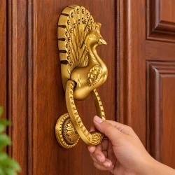 Small Mayur Door Knocker for Main Door | Solid Brass Peacock Door Knocker | Antique Brass Door Handle Knocker for Wooden Door | Decorative Traditional Door Knocker | 5.5 Inch