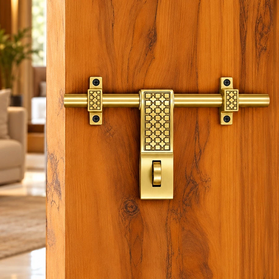 Brass Aldrop 10 Inch Antique Finish Heavy Duty Door Latch with Decorative Floral Design, 16mm Rod, AL-042 Premium Brass Door Fitting for Main Door