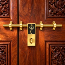 Premium Antique Brass Aldrop with Decorative Black & Gold Motif | 14 Inch Heavy-Duty Door Sliding Bolt Lock for Main Door, Traditional Door Latch Hardware | AL-044