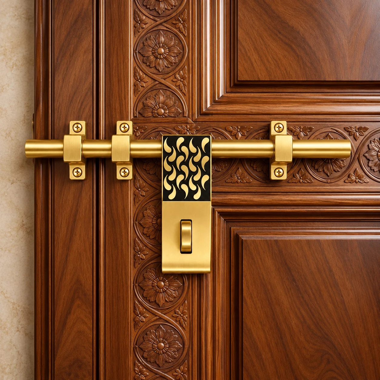 Brass Aldrop 12 Inch Antique Finish, Decorative Golden Door Latch with Black Designer Pattern, Heavy Duty Brass Sliding Door Bolt for Main Door, Wooden Door, Entrance Door, 16mm Rod Thickness, 970g, AL-045