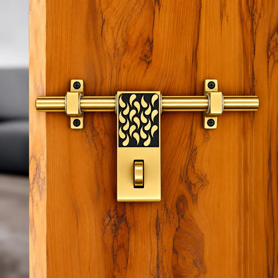 Brass Aldrop for Main Door 10 Inch Antique Finish Decorative Sliding Door Bolt with Black Gold Design, Heavy Duty Brass Door Latch Lock for Wooden Doors, Home, Office and Entrance Doors – AL-046